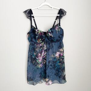 Cacique Size 44DD Babydoll Silk Floral Lace Printed Babydoll Sleep Lingerie